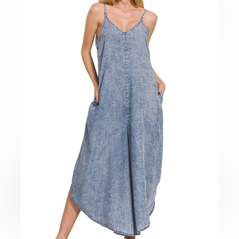 Casual Blue Denim Jumpsuit